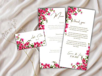 Wedding Menu Template, Editable Place Card & Thank You Note. WI199