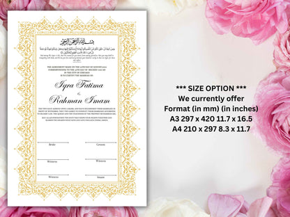 Premium Nikkah Contract , Custom Nikkah Nama | Islamic Wedding Contract, Digital, Printable Nikkah Certificate , Intricate. NT222