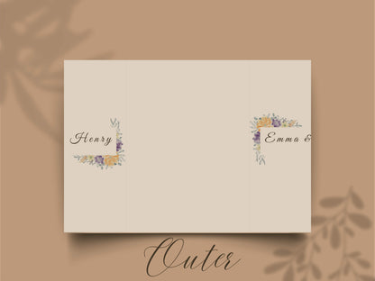 Floral Gatefold Wedding Invitation | Elegant Timeline Wedding Card | Modern Botanical Wedding Invitation with Details & Schedule. WI155
