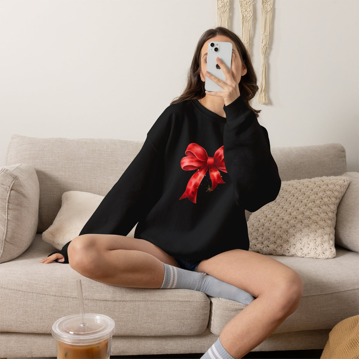 Red Ribbon Bow Crewneck Sweatshirt — Holiday Gift Sweatshirt