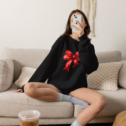 Red Ribbon Bow Crewneck Sweatshirt — Holiday Gift Sweatshirt