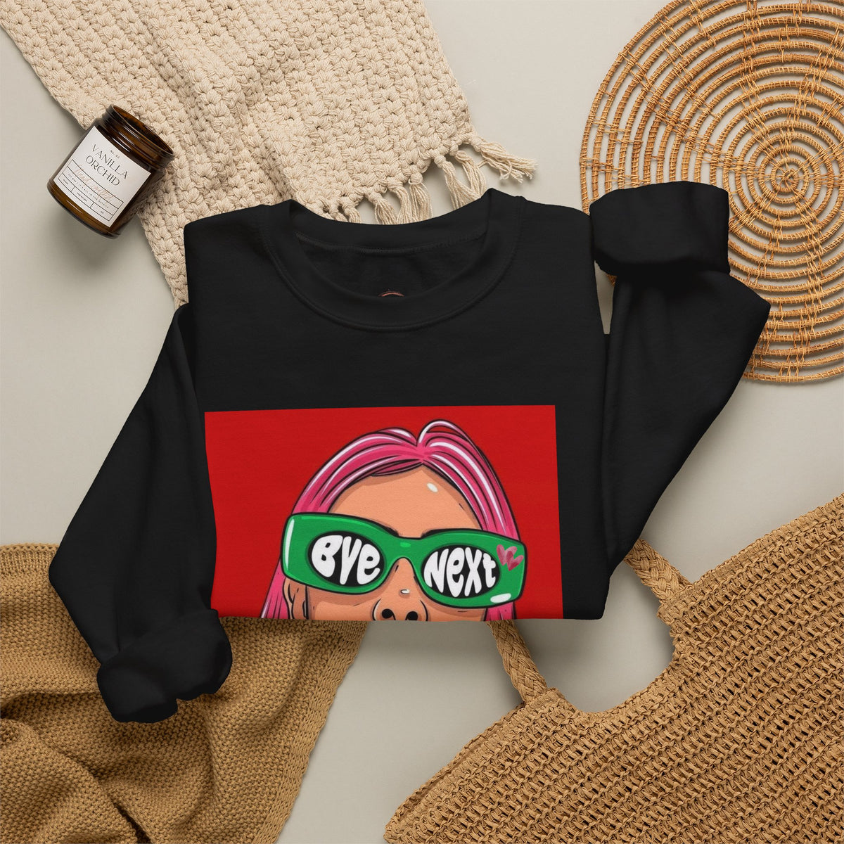 Graphic Sweatshirt — 'Bye Next' Retro Pop Art Girl Crewneck