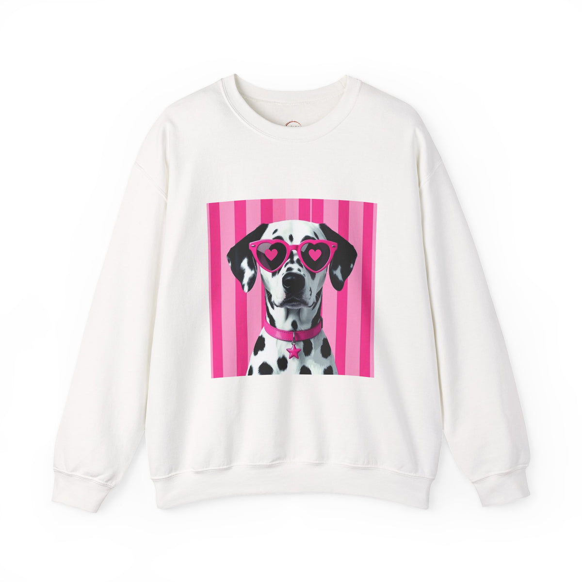 Dalmatian with Heart Sunglasses Sweatshirt — Cute Pink Pet Graphic Crewneck