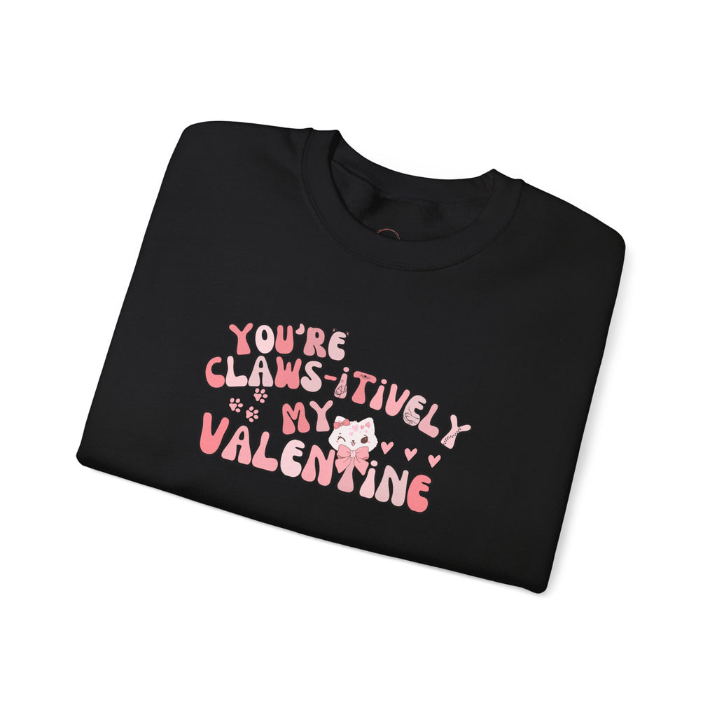 Cat Bow Valentine Unisex Sweatshirt, Claws-itively Adorable Gift, Funny Valentine's Day Jumper, Cute Kitty Lover Top, Heart Design Pullover,