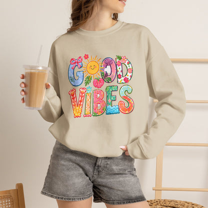 Good Vibes Floral Sweatshirt - Colorful Retro Sun Graphic Crewneck