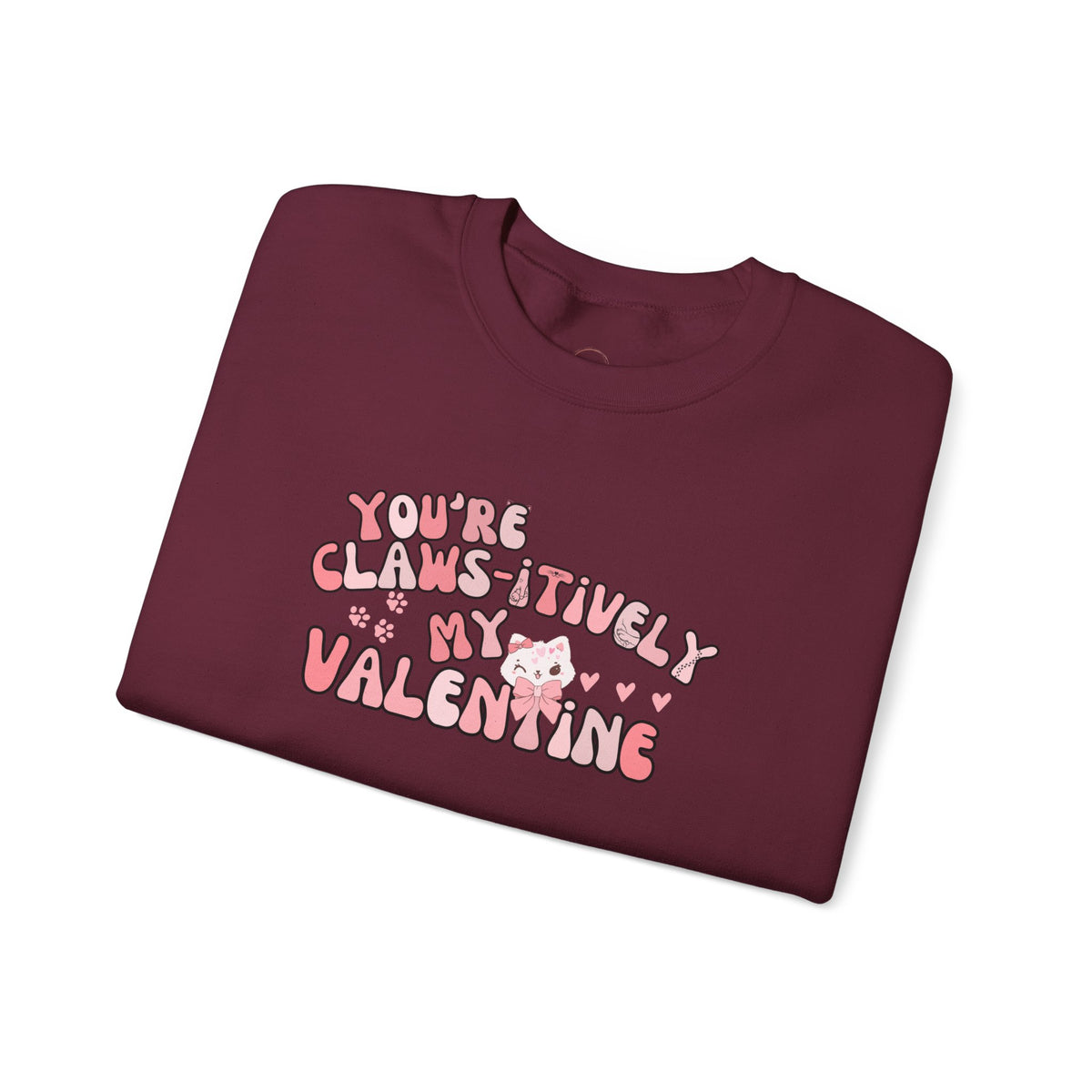 Cat Bow Valentine Unisex Sweatshirt, Claws-itively Adorable Gift, Funny Valentine's Day Jumper, Cute Kitty Lover Top, Heart Design Pullover,