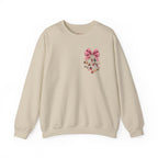 Crewneck Sweatshirt — Floral Heart Ornament with Pink Bow Holiday Design