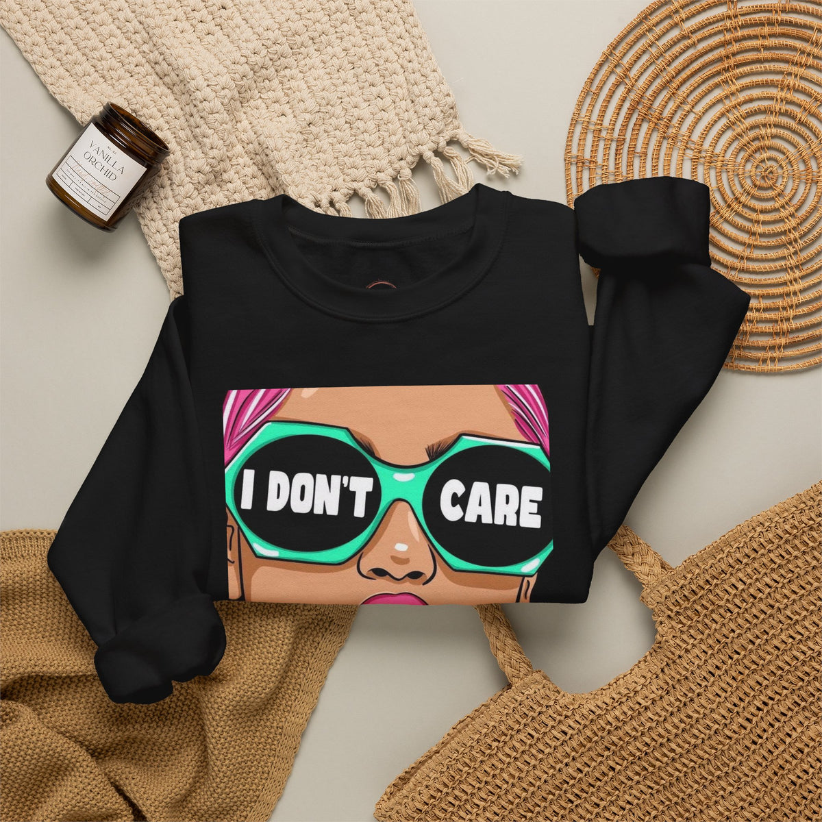 “I Don’t Care” Pop Art Crewneck Sweatshirt