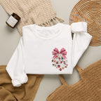 Crewneck Sweatshirt — Floral Heart Ornament with Pink Bow Holiday Design