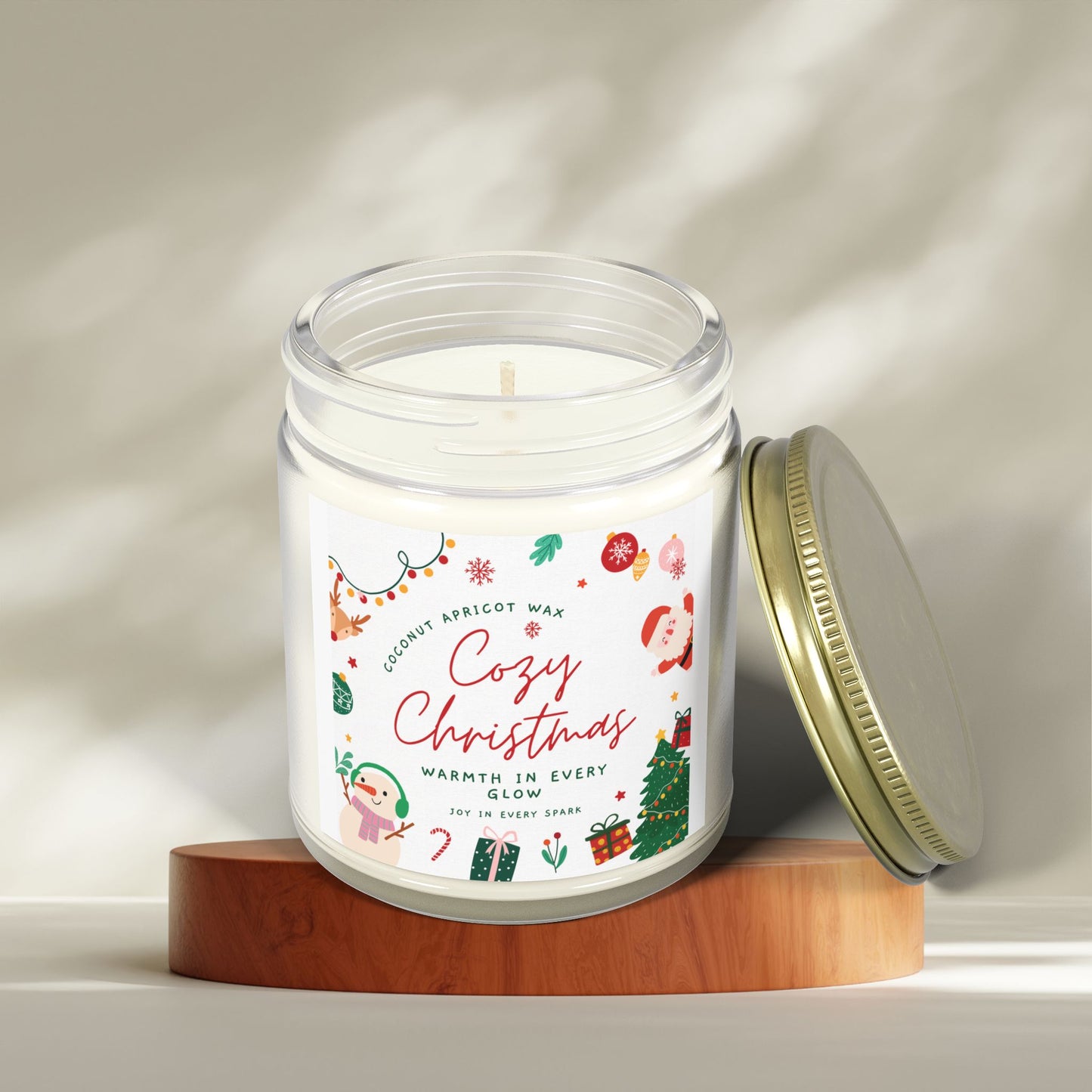 Christmas Scented Candles, Coconut Apricot Wax (4oz, 9oz)