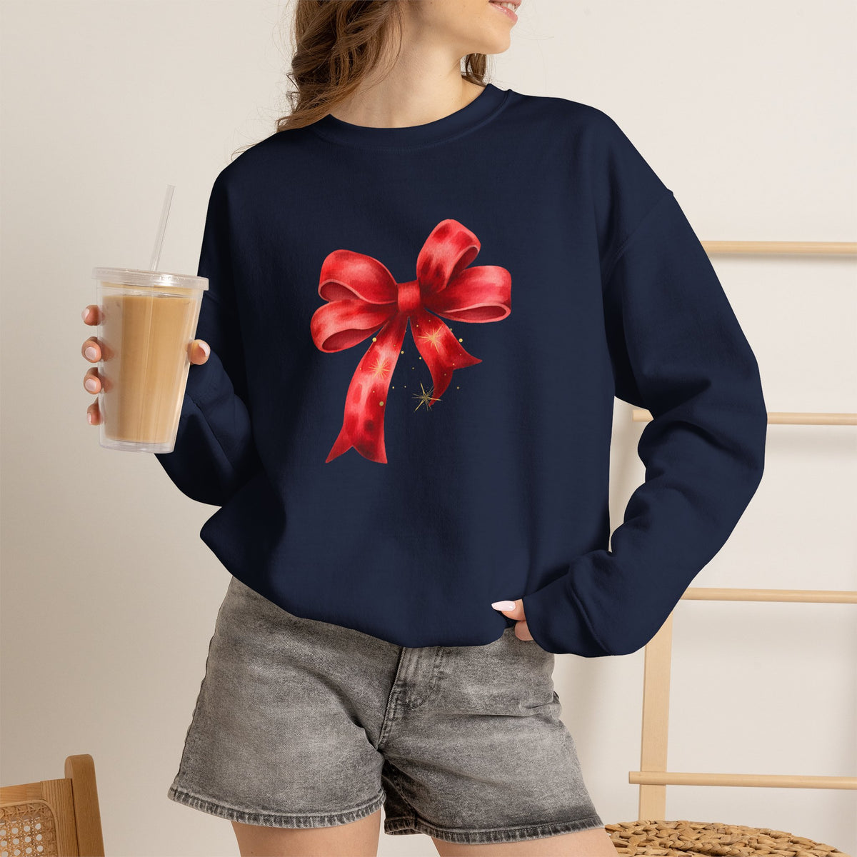 Red Ribbon Bow Crewneck Sweatshirt — Holiday Gift Sweatshirt