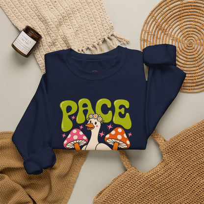 Peace Yourself Crewneck Sweatshirt — Retro Duck & Mushrooms Graphic