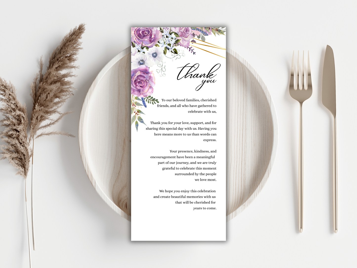 Lavender Floral Wedding Invitation Suite, Editable RSVP, Details, Menu & Thank You  (Digital Download) MTC379