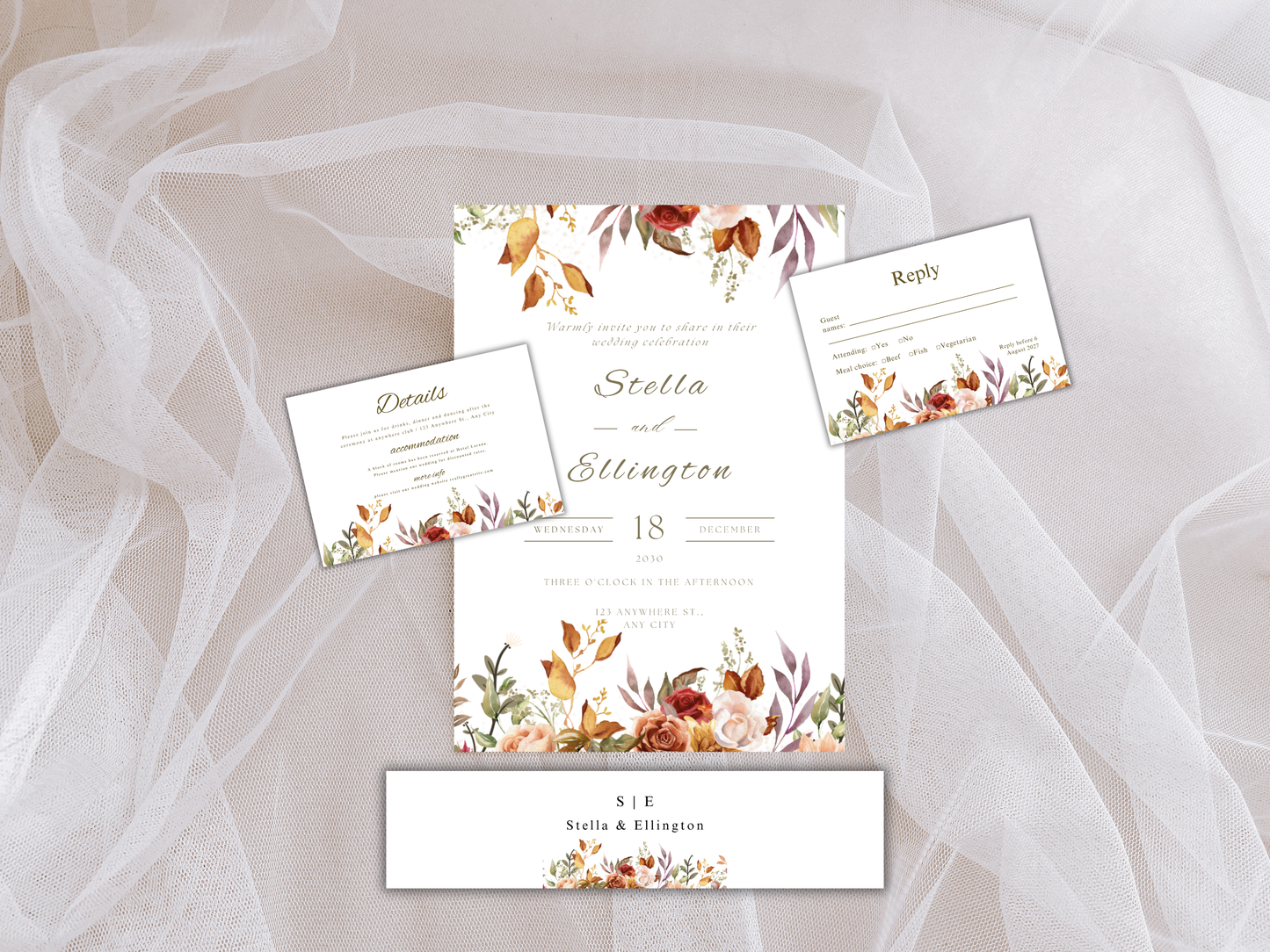 Wedding Invitation Bundle, RSVP, Thank You Card, Table Card, Menu Card, Reception Card, Details Card. Wedding Bottle Label. WI274