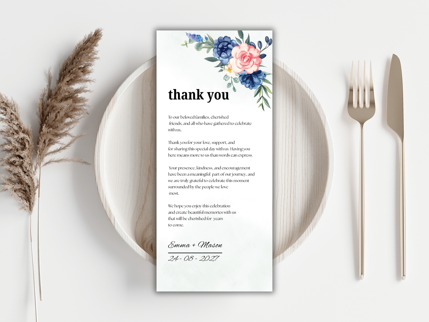 Navy Blue Floral Wedding Invitation Suite, Editable RSVP, Details, Menu & Thank You (Digital Download) | MTC391