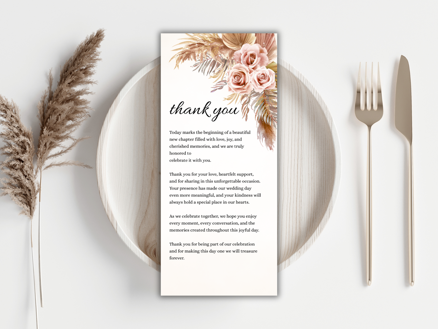 Bohemian Floral Wedding Invitation Suite, Neutral Rose Wedding Invite, Canva Editable Wedding Bundle | MTC417