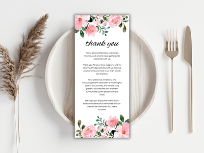 Pink Floral Wedding Invitation Suite, Blush Invite, Editable RSVP, Details, Menu & Thank You MTC385