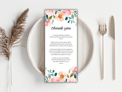 Luxury Blush Wedding Invitation Bundle, Floral Menu, RSVP, Details Card Template MTC383