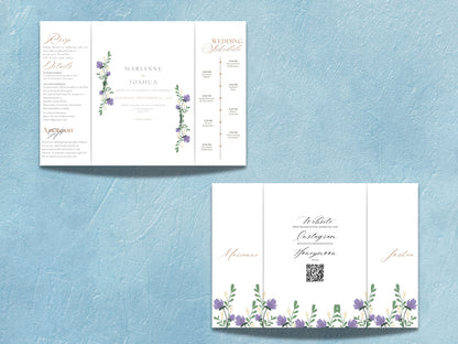 Elegant Floral Gatefold Wedding Invitation with Timeline | Rustic Folded Wedding Card | Botanical RSVP Invite | Digital WIB124