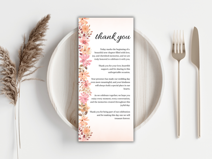 Elegant Peach Wedding Invitation Bundle, RSVP, Details, Menu & Thank You, Canva Template MTC419