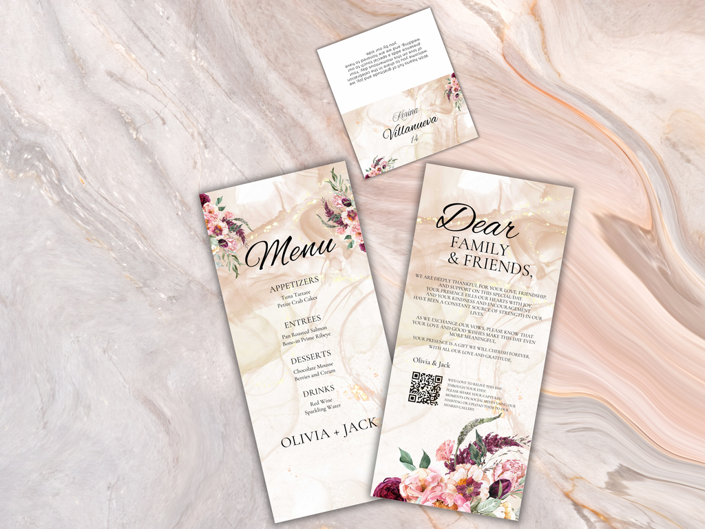 Wedding Invitation Bundle, RSVP, Thank You Card, Table Card, Menu Card, Reception Card, Details Card. WI270