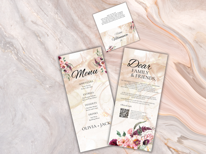 Wedding Invitation Bundle, RSVP, Thank You Card, Table Card, Menu Card, Reception Card, Details Card. WI270