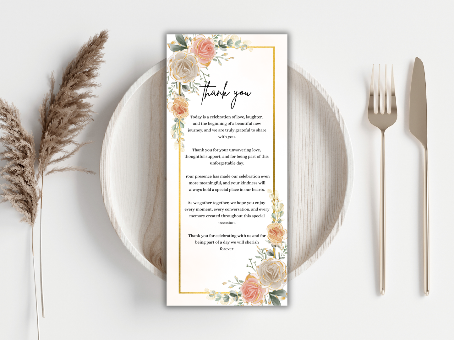 Peach & Ivory Floral Wedding Invitation Suite,  RSVP, Details, Menu, Thank You, Digital Download  MTC407