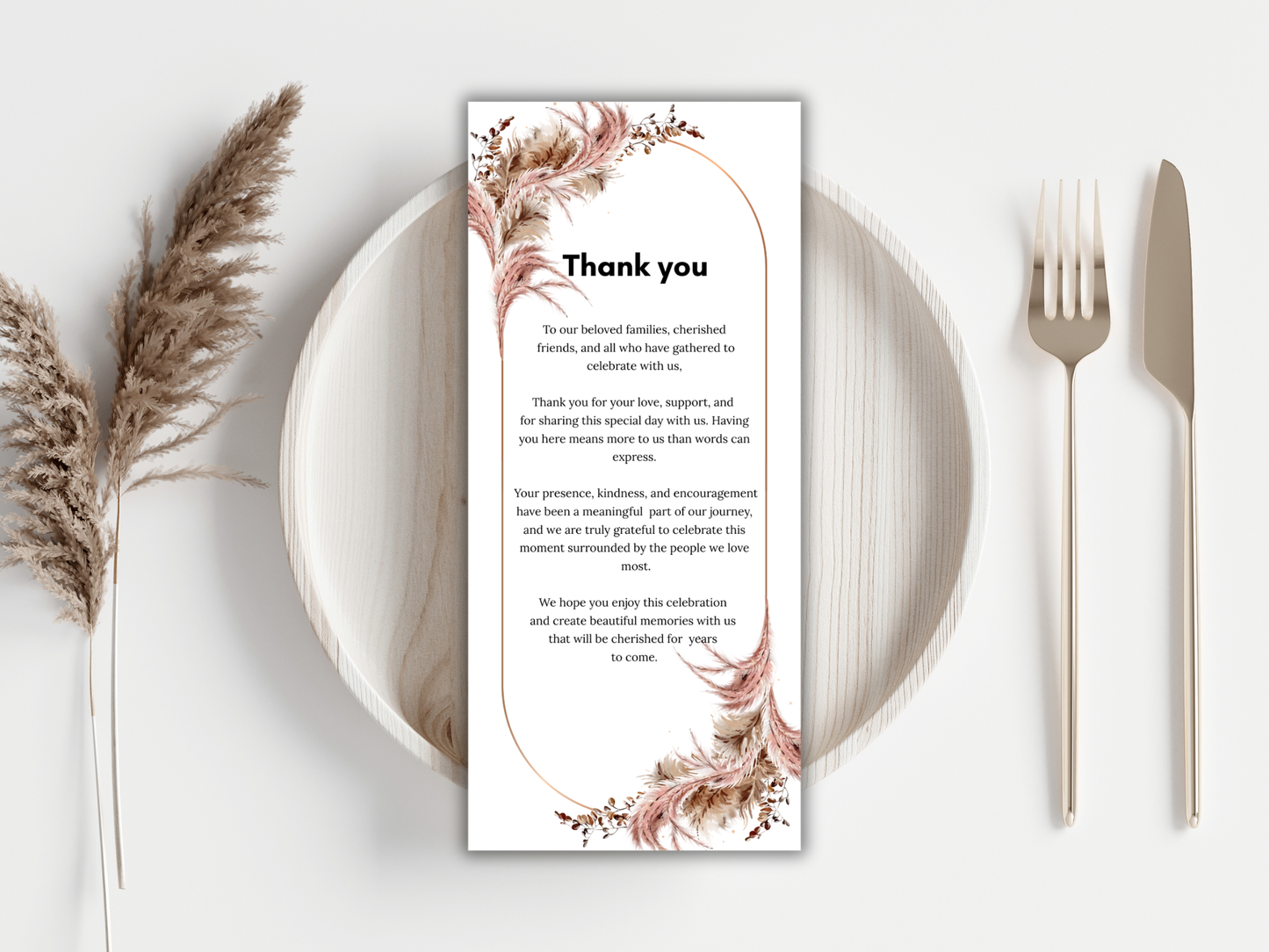 Blush Pampas Wedding Invitation Suite, Editable RSVP, Details, Menu & Thank You (Digital Download) MTC389