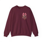 Crewneck Sweatshirt — Floral Heart Ornament with Pink Bow Holiday Design