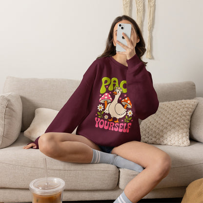 Peace Yourself Crewneck Sweatshirt — Retro Duck & Mushrooms Graphic