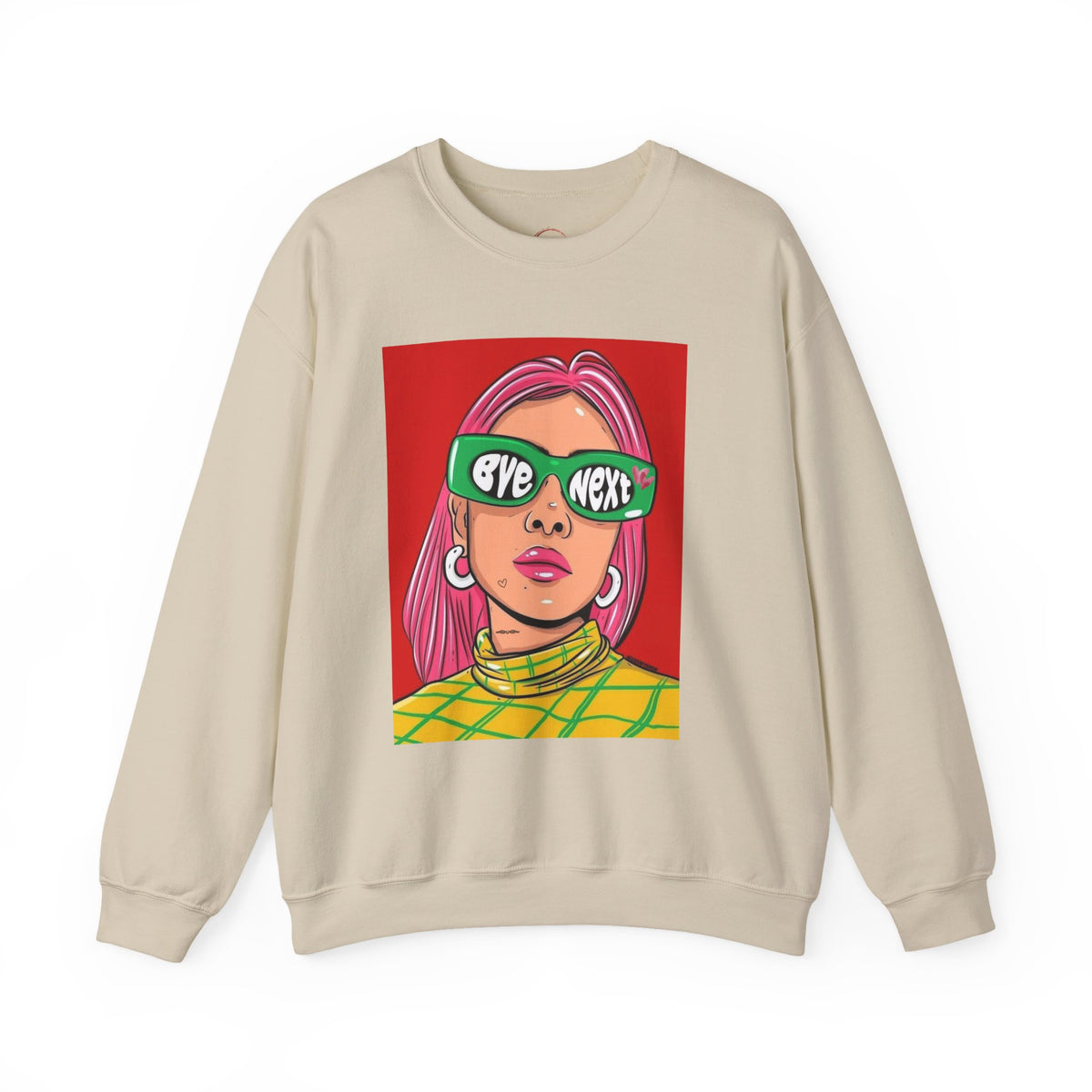 Graphic Sweatshirt — 'Bye Next' Retro Pop Art Girl Crewneck