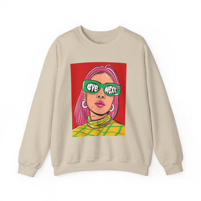 Graphic Sweatshirt — 'Bye Next' Retro Pop Art Girl Crewneck