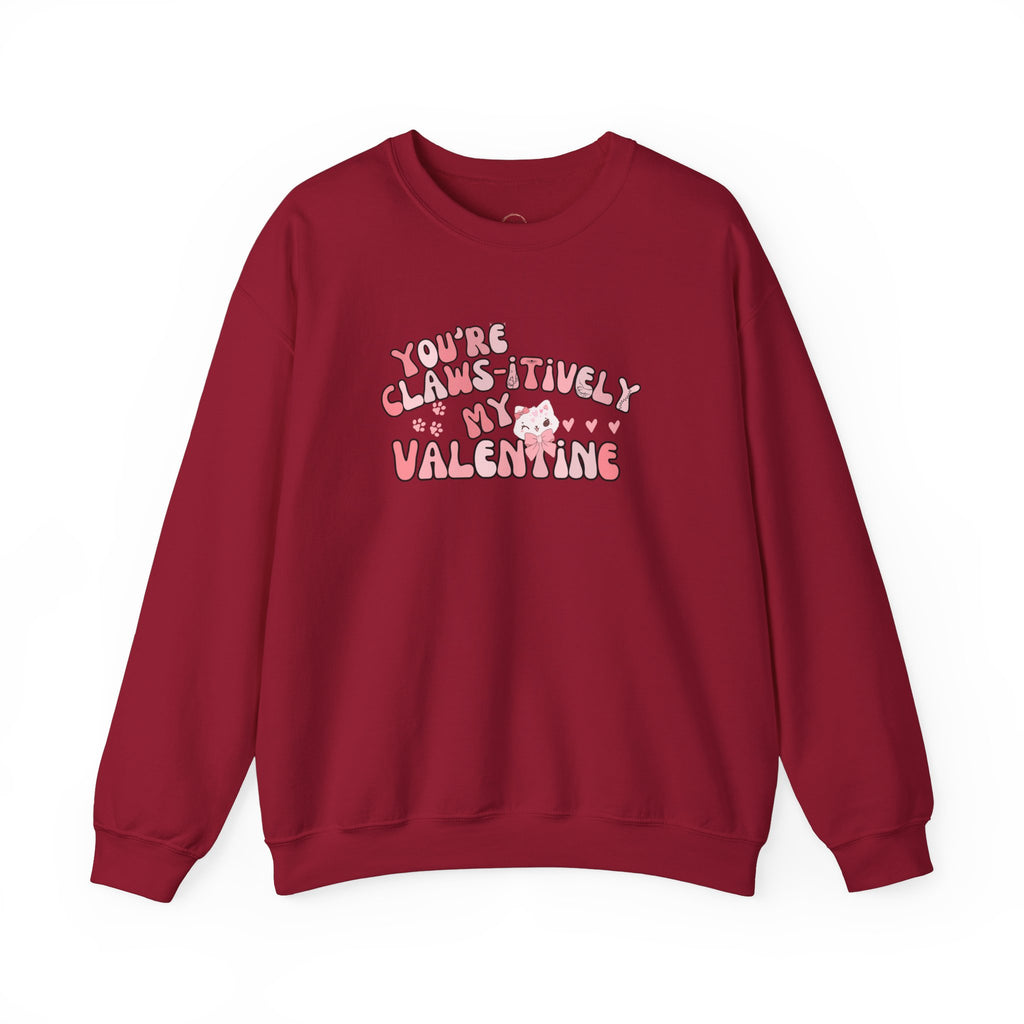 Cat Bow Valentine Unisex Sweatshirt, Claws-itively Adorable Gift, Funny Valentine's Day Jumper, Cute Kitty Lover Top, Heart Design Pullover,