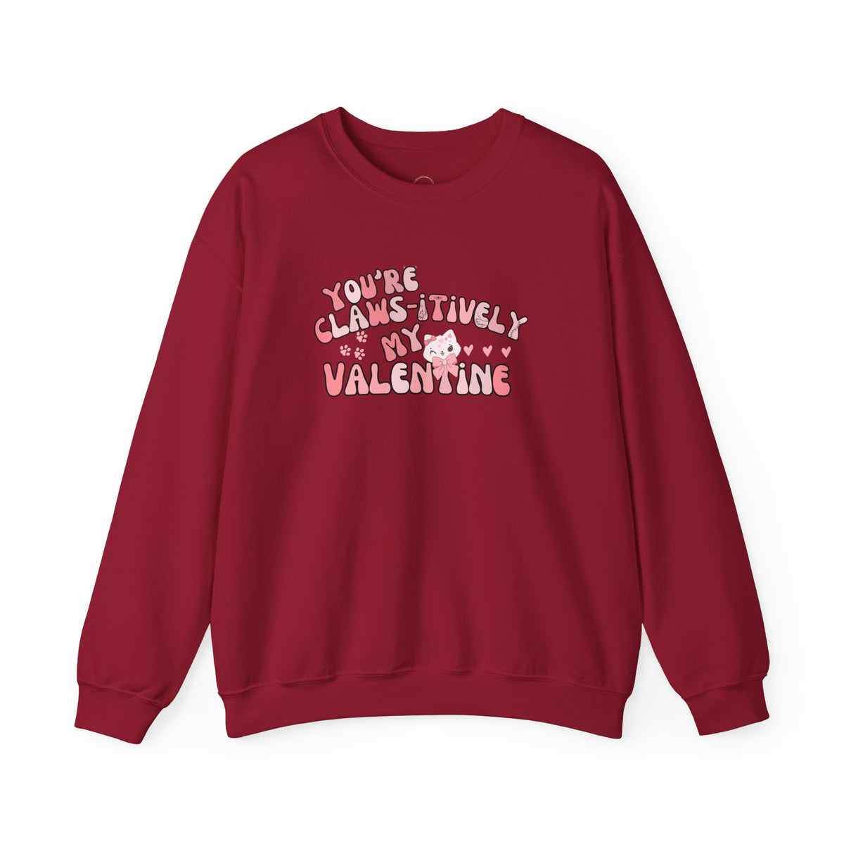 Cat Bow Valentine Unisex Sweatshirt, Claws-itively Adorable Gift, Funny Valentine's Day Jumper, Cute Kitty Lover Top, Heart Design Pullover,