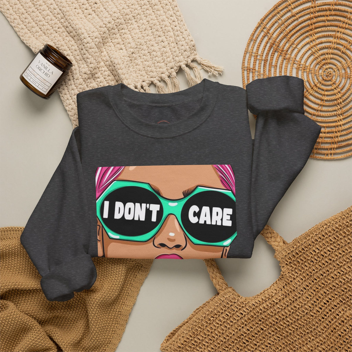 “I Don’t Care” Pop Art Crewneck Sweatshirt