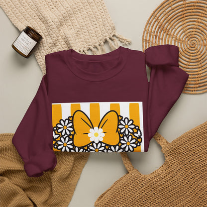 Floral Mouse Head Sweatshirt — Yellow Daisy Bow Crewneck