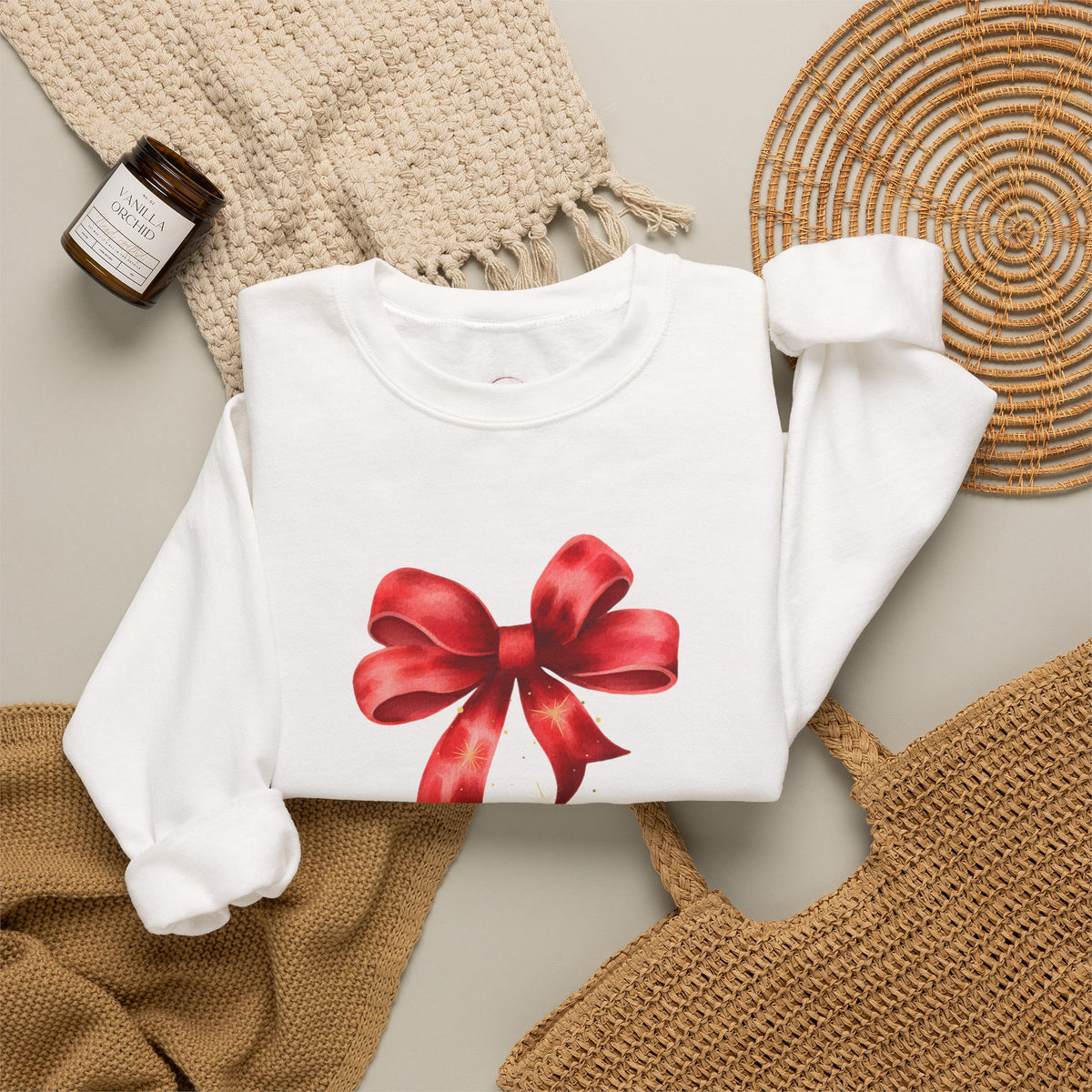 Red Ribbon Bow Crewneck Sweatshirt — Holiday Gift Sweatshirt