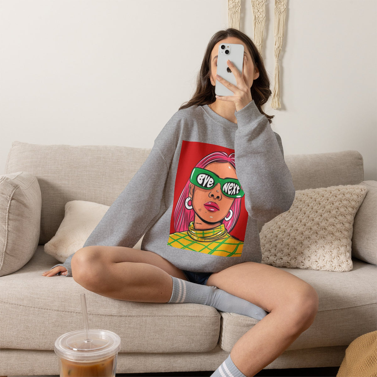 Graphic Sweatshirt — 'Bye Next' Retro Pop Art Girl Crewneck