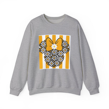 Floral Mouse Head Sweatshirt — Yellow Daisy Bow Crewneck