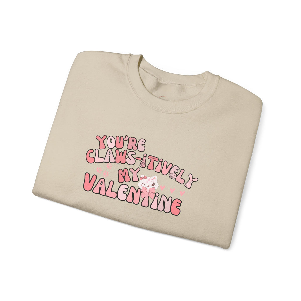 Cat Bow Valentine Unisex Sweatshirt, Claws-itively Adorable Gift, Funny Valentine's Day Jumper, Cute Kitty Lover Top, Heart Design Pullover,