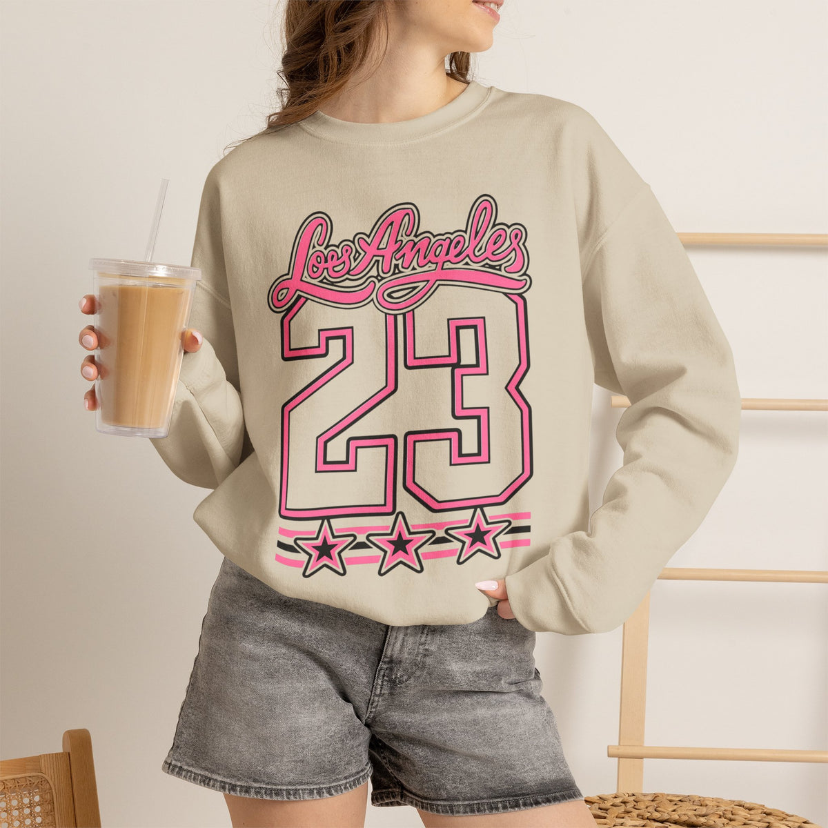 Los Angeles 23 Retro Crewneck Sweatshirt — Pink Varsity Style