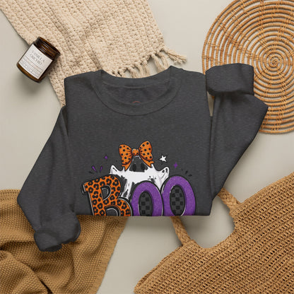 Boo Halloween Sweatshirt — Leopard & Purple Graphic Crewneck