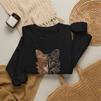 Cat Face Split Crewneck Sweatshirt – Half Realistic, Half Line Art Cat Design