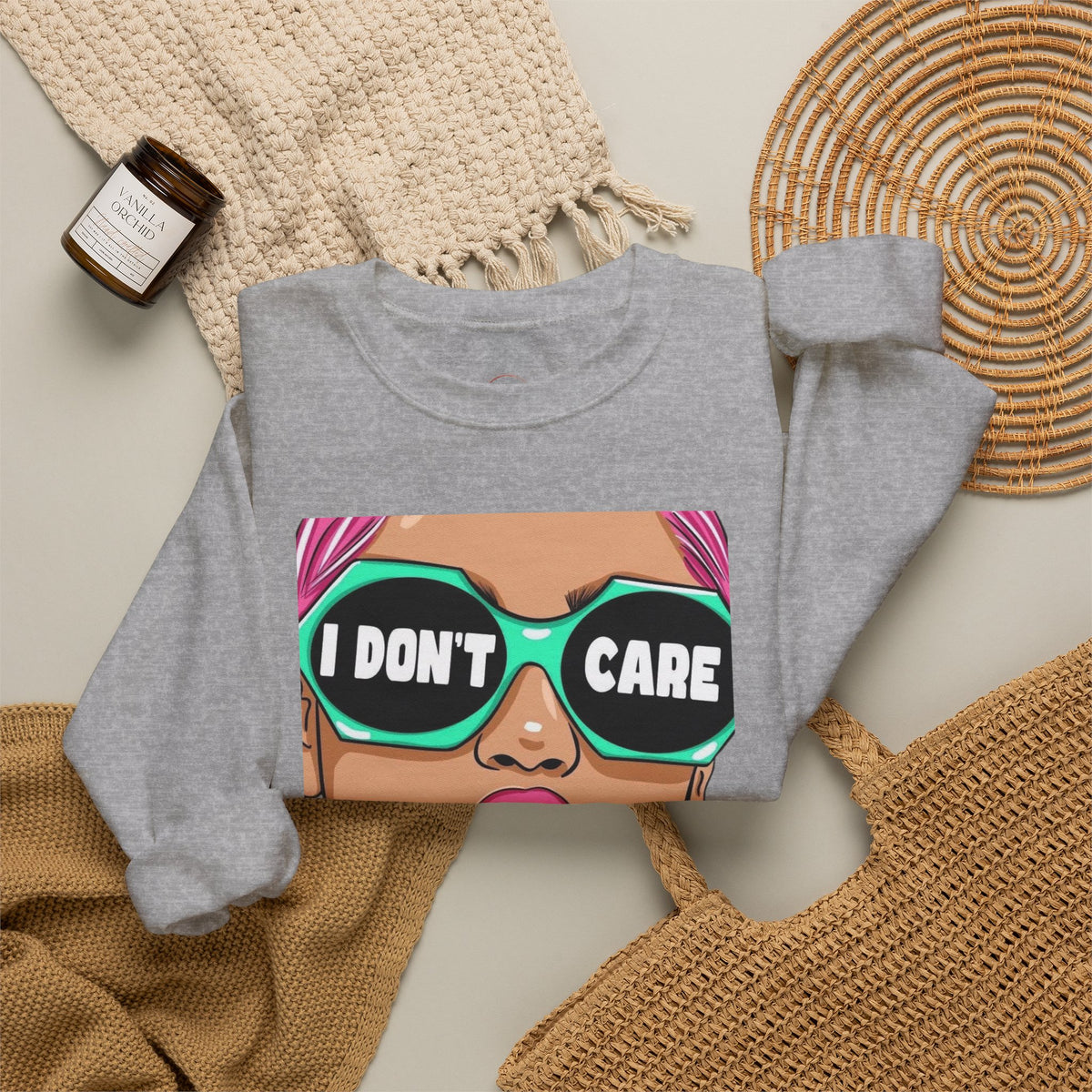 “I Don’t Care” Pop Art Crewneck Sweatshirt