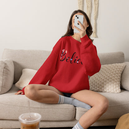 Believe Floral Crewneck Sweatshirt — Inspirational White Pullover