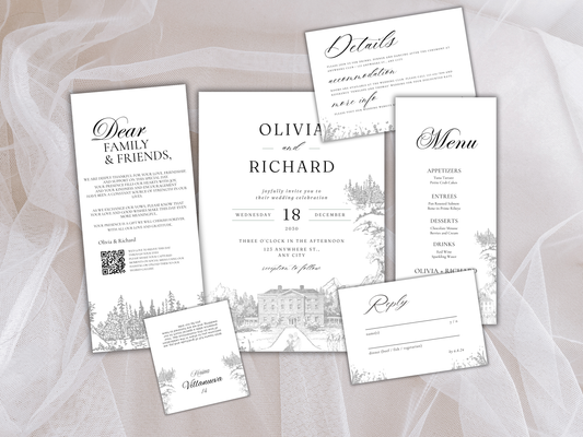 Wedding Invitation Bundle, RSVP, Wedding Water Bottle Label, Thank You Card, Table Card, Menu Card, Reception Card, Details Card. WI272