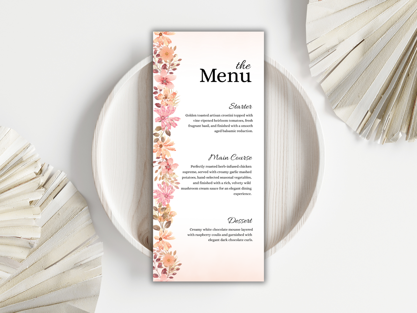 Elegant Peach Wedding Invitation Bundle, RSVP, Details, Menu & Thank You, Canva Template MTC419