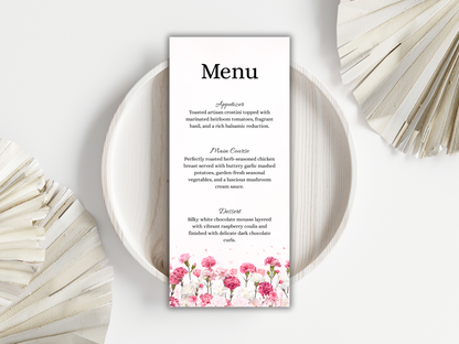 Elegant Carnation Reception Bundle, RSVP, Details, Thankyou, Menu, Digital Download MTC425