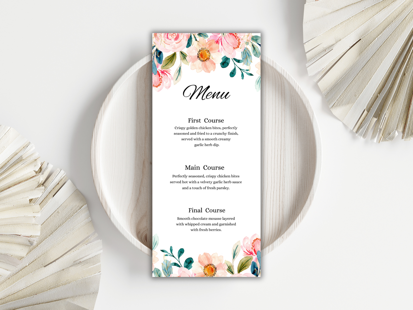 Luxury Blush Wedding Invitation Bundle, Floral Menu, RSVP, Details Card Template MTC383