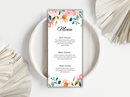 Luxury Blush Wedding Invitation Bundle, Floral Menu, RSVP, Details Card Template MTC383